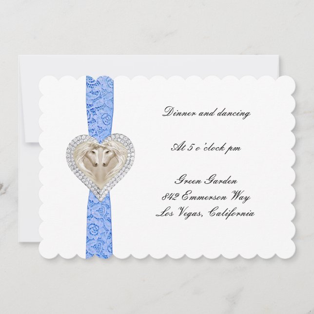 Unicorn Blue Lace Wedding Reception Card (Front)
