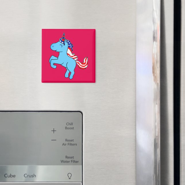 Unicorn Blue Patriotic USA Flag Mane Cartoon Magnet (In Situ (Fridge))