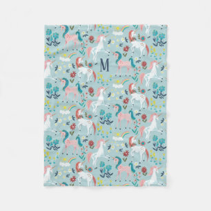 Unicorn blue rainbow girls all-over print fleece blanket