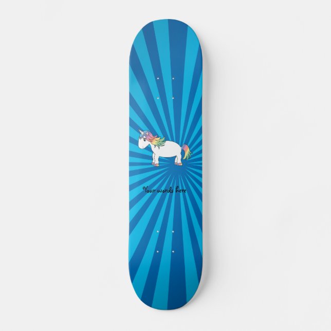 Unicorn blue sunburst skateboard deck (Front)