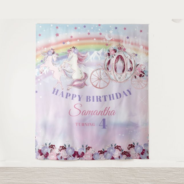 Unicorn Blush Burgundy Purple Birthday Backdrop (Front)