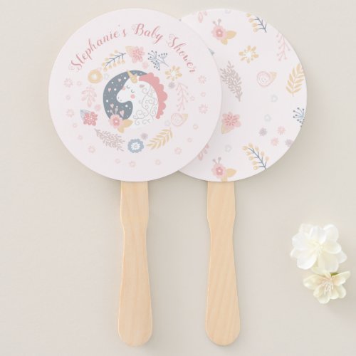 Unicorn Blush Florals Baby Shower Invitations Hand Fan