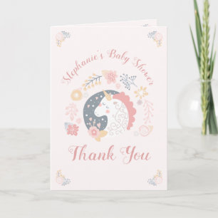 Unicorn Blush Florals Baby Shower Personalized Letterpress Thank You Card