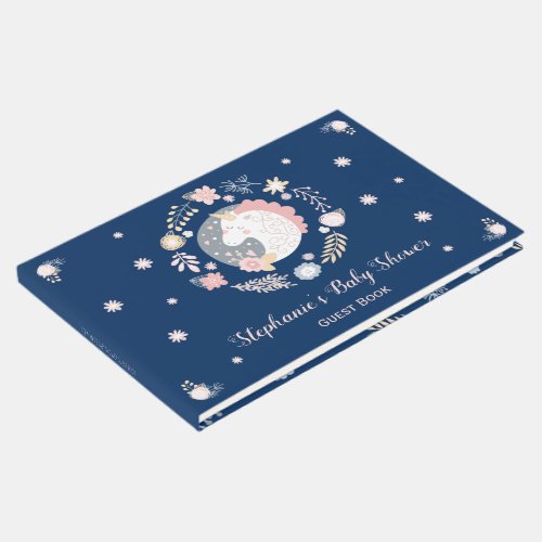 Unicorn Blush  Navy Baby Shower Personalized Guest Book