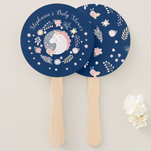 Unicorn Blush  Navy Baby Shower Personalized Hand Fan