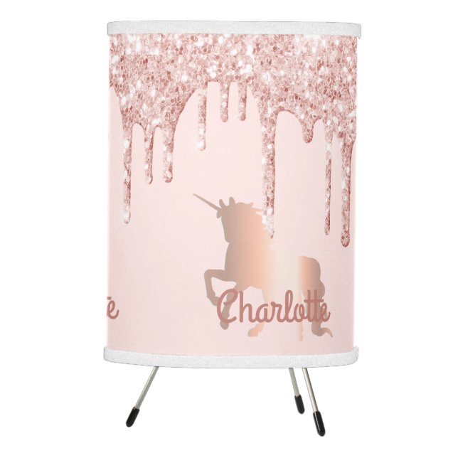 Unicorn blush pink glitter rose gold monogram tripod lamp (Right)