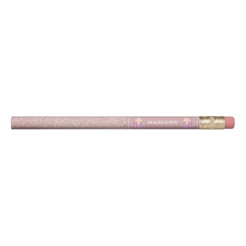 Unicorn Blush Pink Glitter Rose Gold Name Pencil