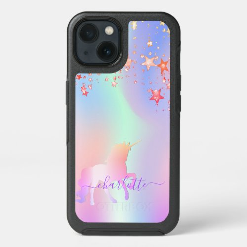 Unicorn blush pink rose gold rainbow holographic iPhone 13 case