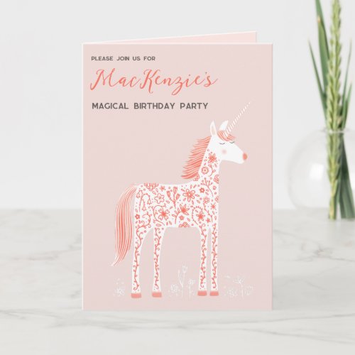 Unicorn Blush Pink Simple Birthday Party Invitation