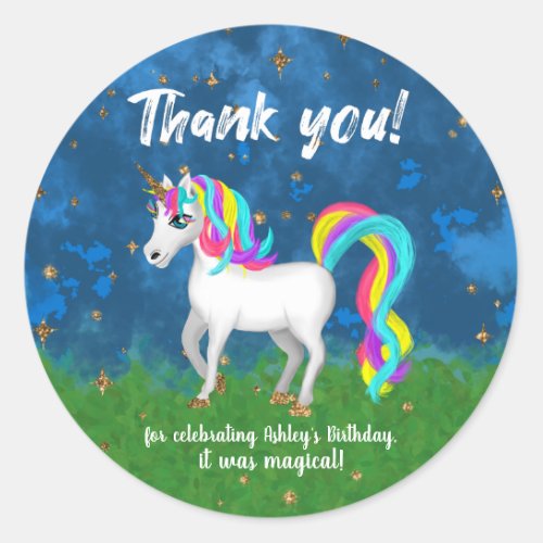 Unicorn Bold Bright Colors Thank You Birthday Classic Round Sticker