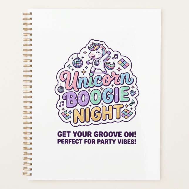 Unicorn Boogie Night Bold Typography Graphic Tee D Planner (Front)