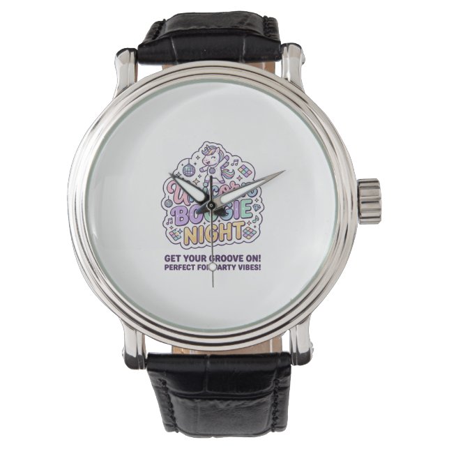 Unicorn Boogie Night Bold Typography Graphic Tee D Watch (Front)
