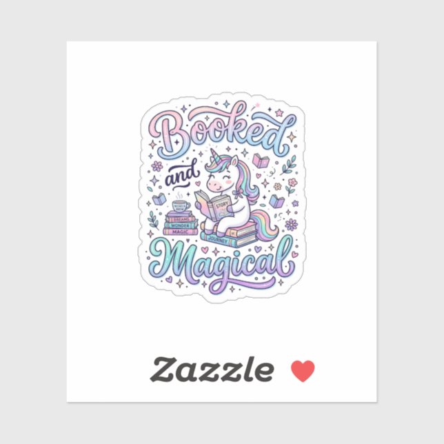 Unicorn Booked and Magical Gift Idea Typography De Sticker (Sheet)
