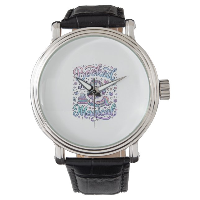 Unicorn Booked and Magical Gift Idea Typography De Watch (Front)