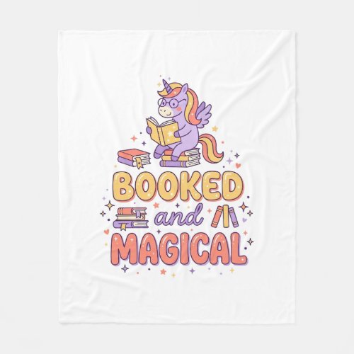 Unicorn Booked and Magical Print Ready White Backg Fleece Blanket