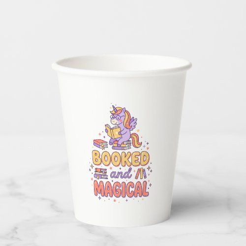 Unicorn Booked and Magical Print Ready White Backg Paper Cups