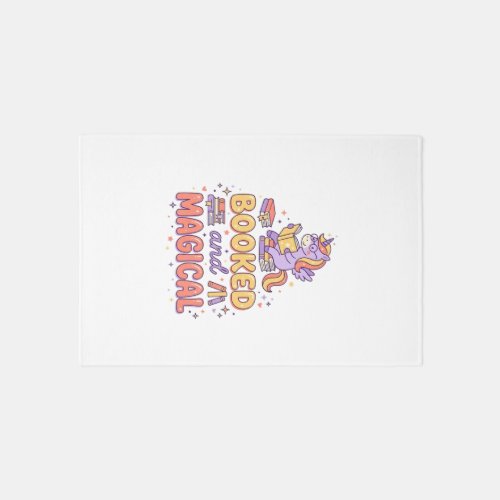 Unicorn Booked and Magical Print Ready White Backg Rug