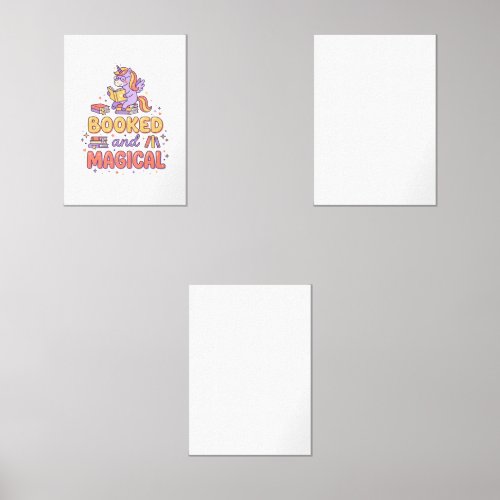 Unicorn Booked and Magical Print Ready White Backg Wall Art Sets