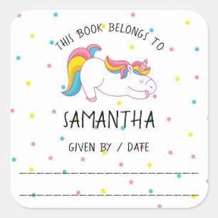Unicorn bookplate, from the library of, book square sticker