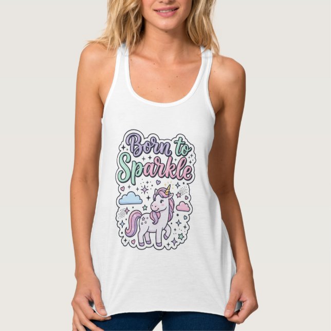 Unicorn Born to Sparkle Graphic Design Merch Desig Tank Top (Front)