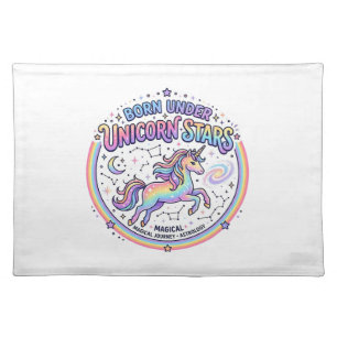 Unicorn Born Under Unicorn Stars Funny Print on De Cloth Placemat