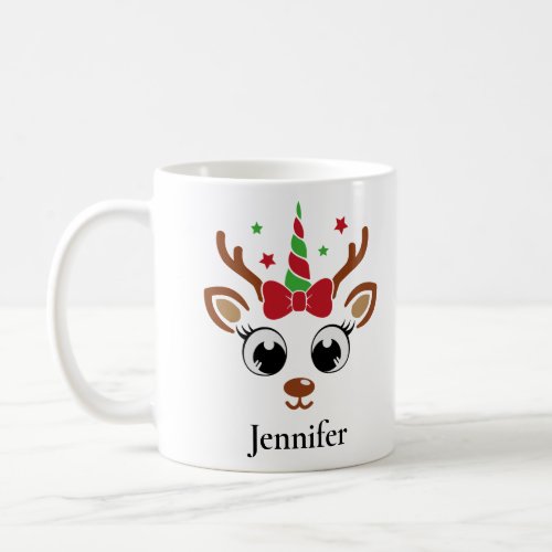 Unicorn Bow Red Green Reindeer Christmas Mug