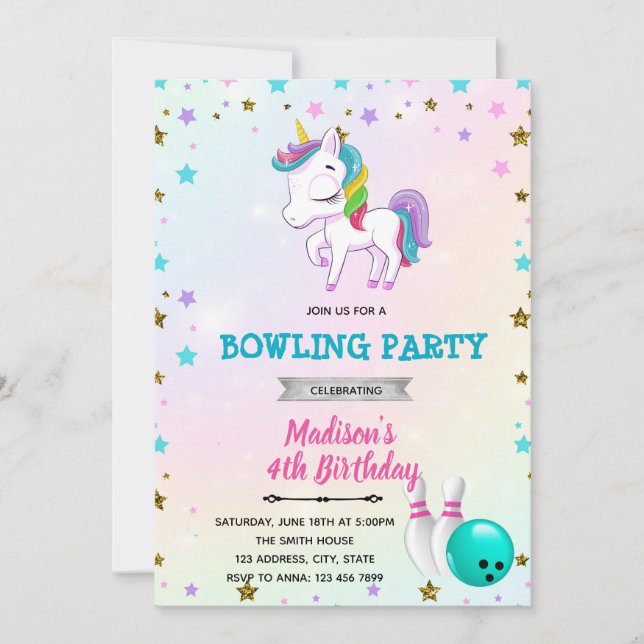 Unicorn bowling invitation (Front)