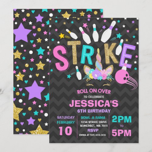 Unicorn Bowling Invitation Bowling Birthday Party