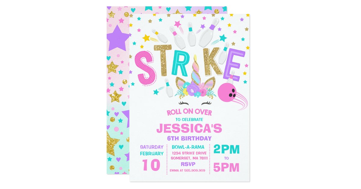 Unicorn Bowling Invitation Bowling Birthday Party Zazzle Com