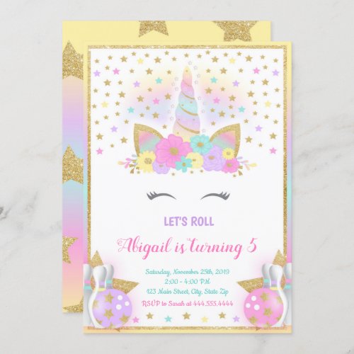 Unicorn Bowling Invitation Unicorn Party Bowling Invitation