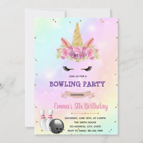 Unicorn bowling party invitation
