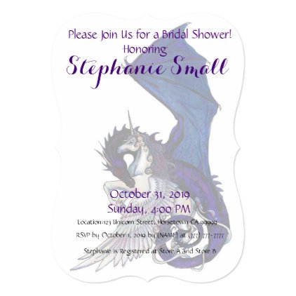 Unicorn Bridal Shower Invitation Blue Dragon