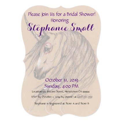 Unicorn Bridal Shower Invitation Brown native pony
