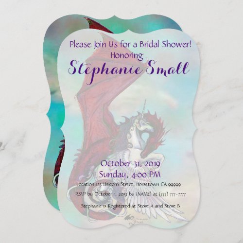 Unicorn Bridal Shower Invitation Red Dragon
