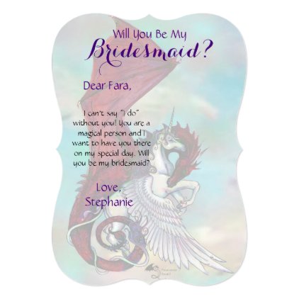 Unicorn Bridesmaid Invitation Red Dragon Horse