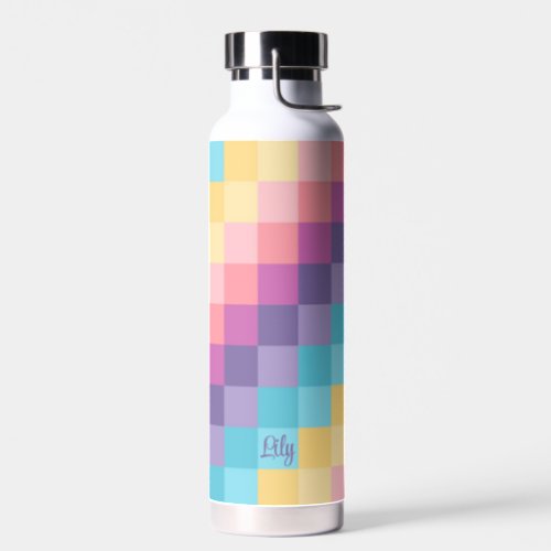 Unicorn Bright Colors Pixelated Personalized Water Bottle