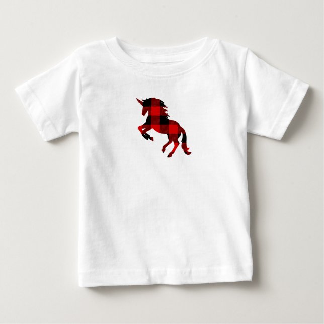 Unicorn Buffalo Check Plaid T-Shirt (Front)