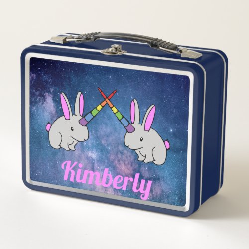 Unicorn Bunnies Pink Purple Space Cute Fun Girl Metal Lunch Box