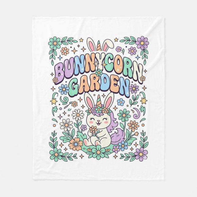 Unicorn Bunnycorn Garden Kawaii Typography Design_ Fleece Blanket (Front)