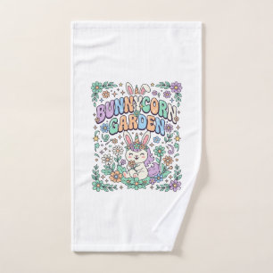 Unicorn Bunnycorn Garden Kawaii Typography Design_ Hand Towel