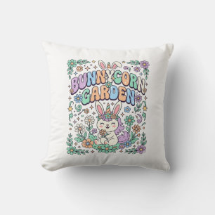 Unicorn Bunnycorn Garden Kawaii Typography Design_ Throw Pillow