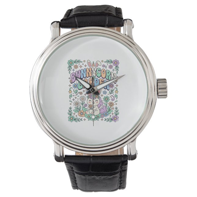 Unicorn Bunnycorn Garden Kawaii Typography Design_ Watch (Front)