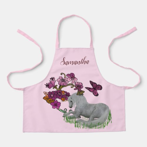 Unicorn Butterflies And Flowers Personalized Apron