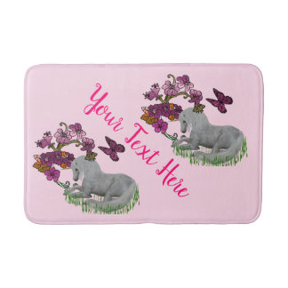 Unicorn Butterflies And Flowers Personalized Bath Mat