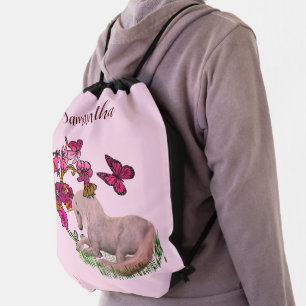 Unicorn Butterflies And Flowers Personalized  Drawstring Bag
