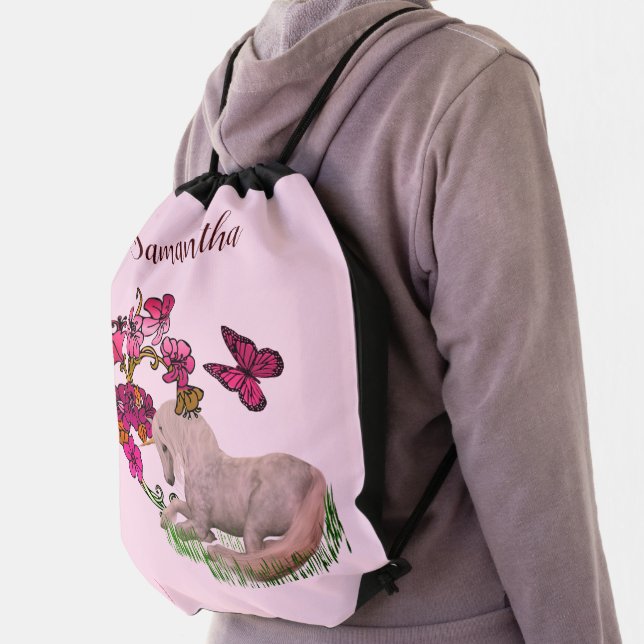 Unicorn Butterflies And Flowers Personalized  Drawstring Bag (Insitu)