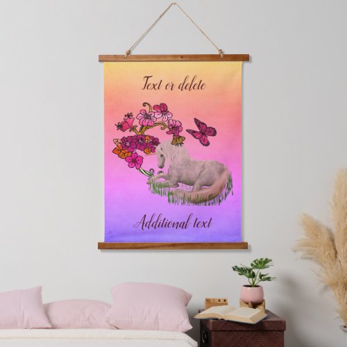 Unicorn Butterflies And Flowers Personalized  Hanging Tapestry