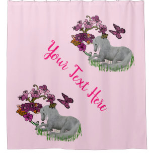 Unicorn Butterflies And Flowers Personalized Shower Curtain