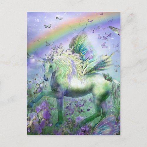 Unicorn Butterflies And Ranbows Postcard