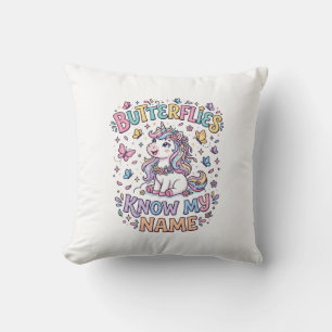 Unicorn Butterflies Know My Name Charming POD Artw Throw Pillow